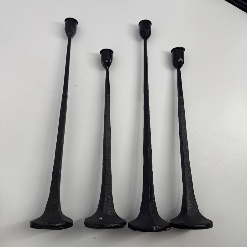 Artisan Hand-Forged Wrought Iron Taper Candle Holders - Set of 4 (13"-15") - Picture 2 of 7